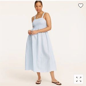 J. Crew Smocked beach dress in linen -cotton stripe